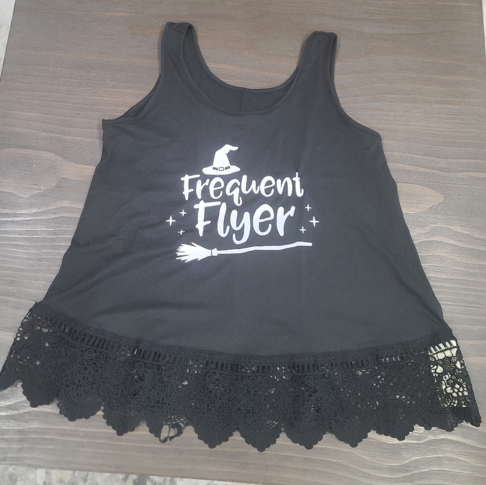 Black Lace Trim Halloween Tunic Tank Top